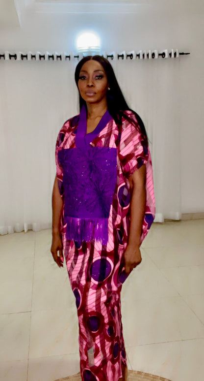Purple Stripe Organza Kaftan with stoned front - 086