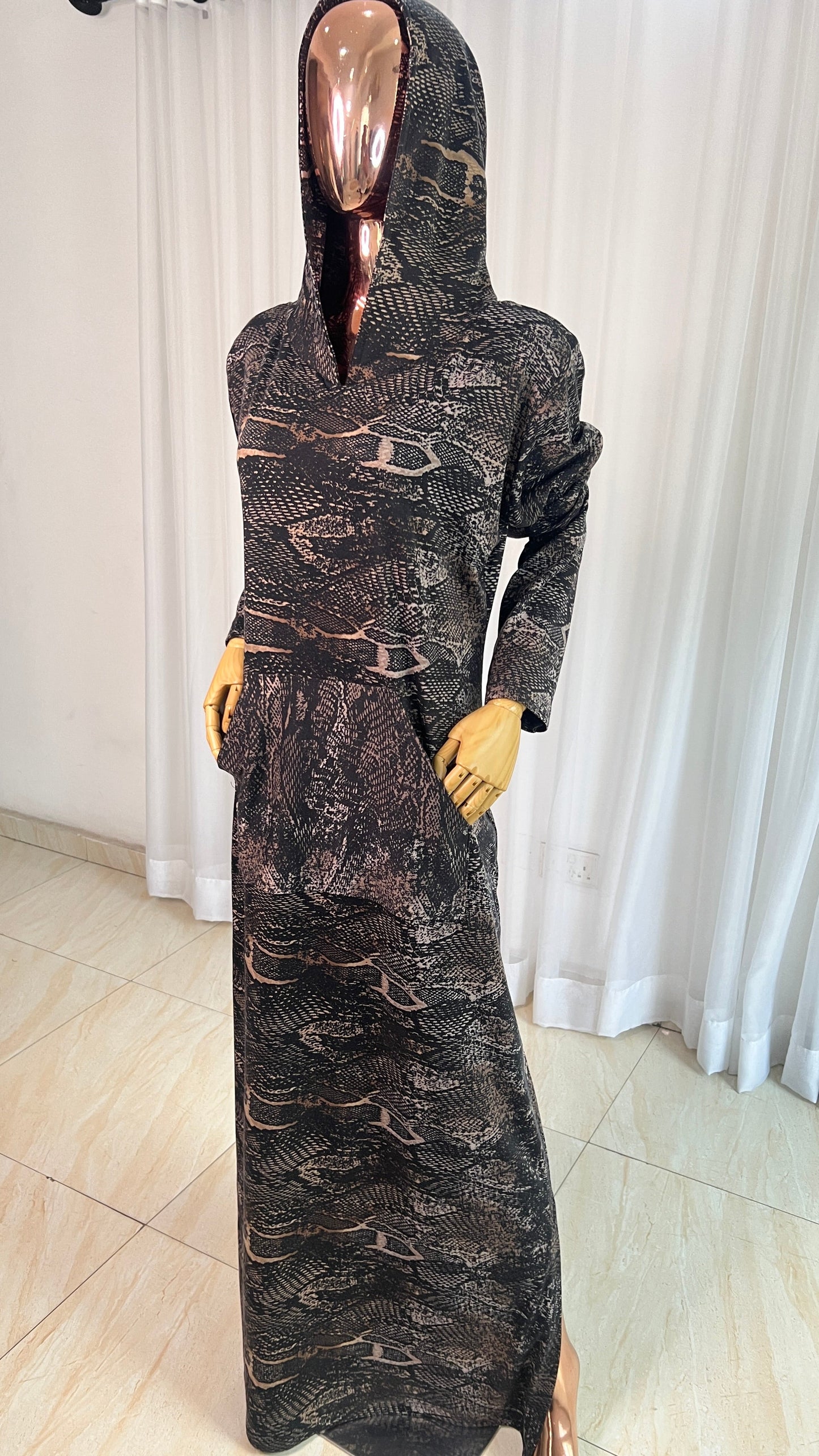 Eezzy Animal print Stretch Hooded Lounge Maxi Dress