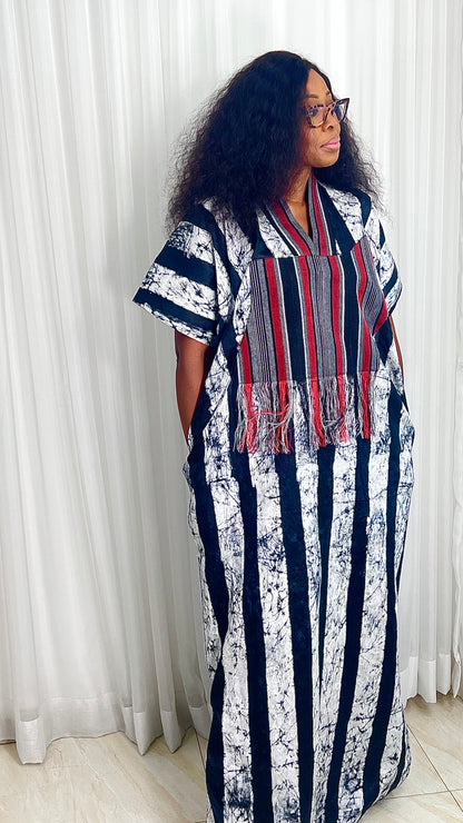 Eezzy Batik Brocade Blk/White/Red Kaftan Maxi Dress - 007
