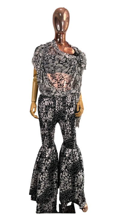2Piece Summer Party Smocked Pant Set - Chiffon Top and Cotton Pants - 038 - Tall Length