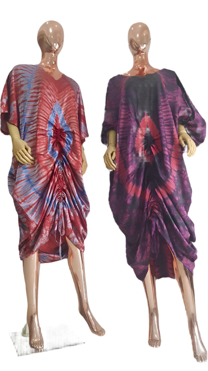 African Print Adire Silk Tie-up Evening Gown/maxi Dress - 056