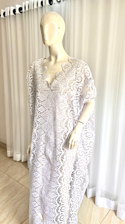 White Lace Kaftan Evening Gown/maxi Dress - 058