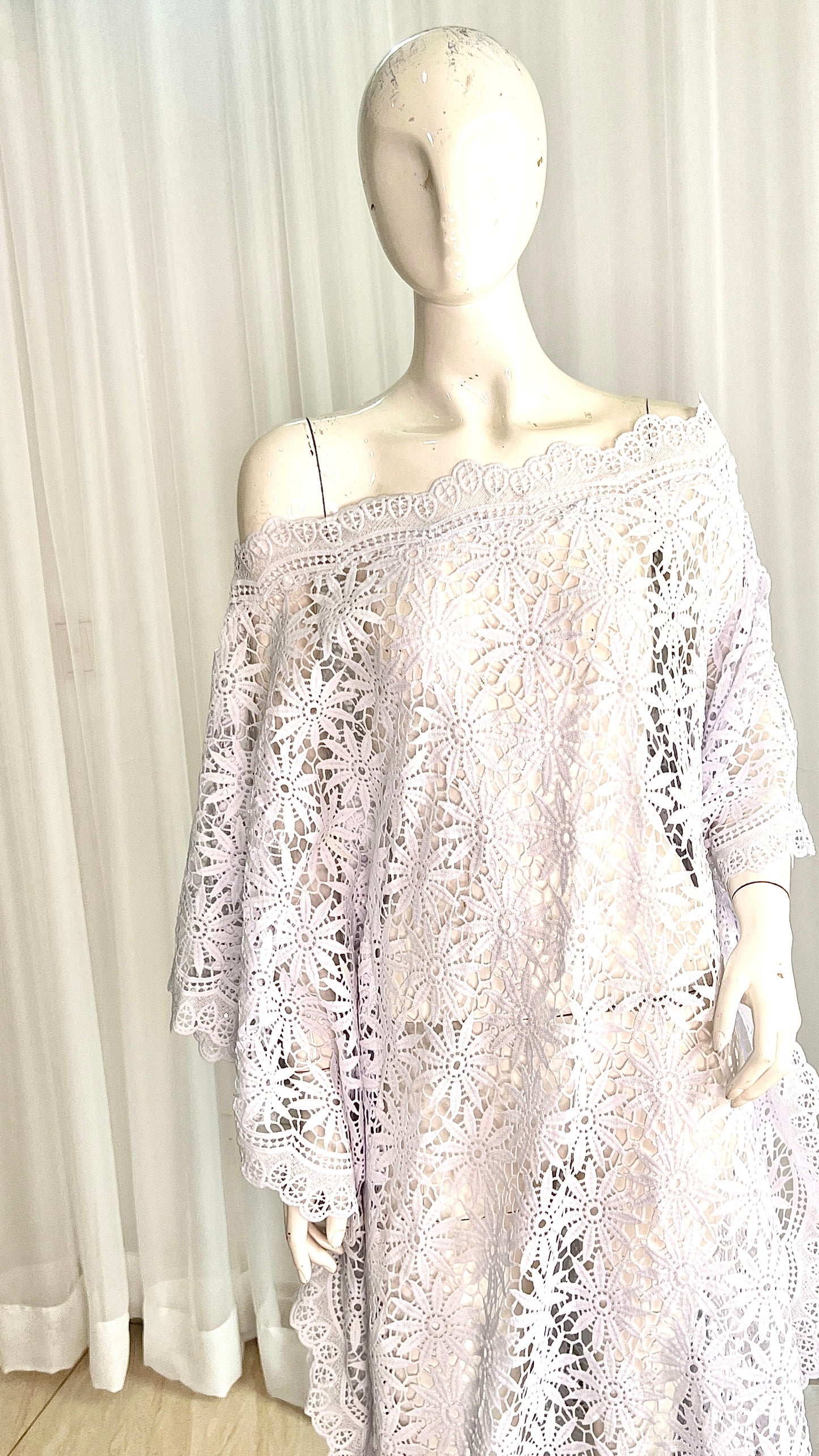White Lace Kaftan Evening Gown/maxi Dress - 058