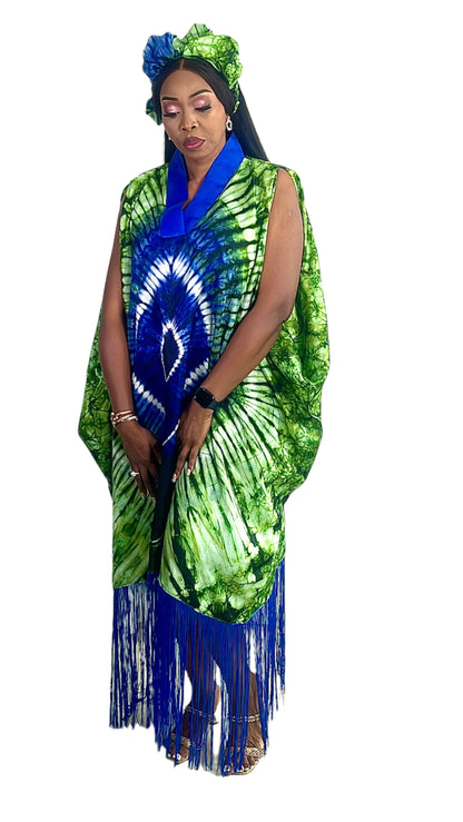 Adire/Tye Dye silk kaftan/BouBou/Caftan Shirt dress Summer/Beach wear Evening wear maxi/gown - 050