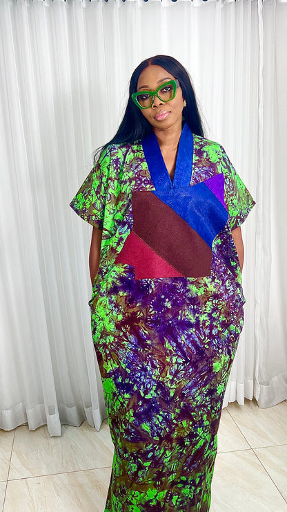 Adire Batik Tye Dye Cotton kaftan/BouBou Kaftan Caftan Shirt dress Summer Beach wear Evening wear maxi/gown with slit - 040