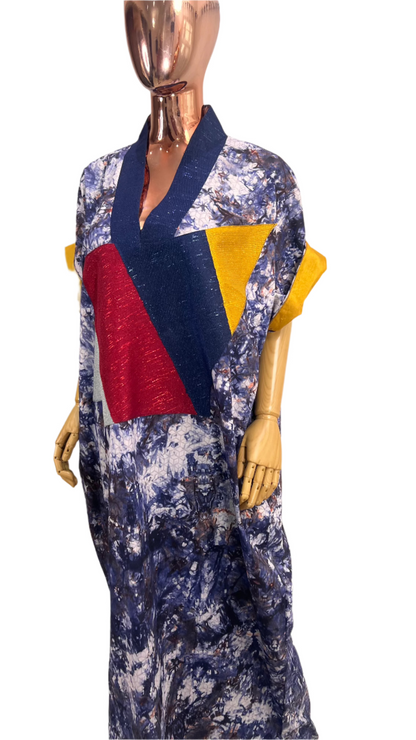 Adire Batik Tye Dye Cotton kaftan BouBou Caftan Summer Beach wear Evening wear maxi gown with slit - 039