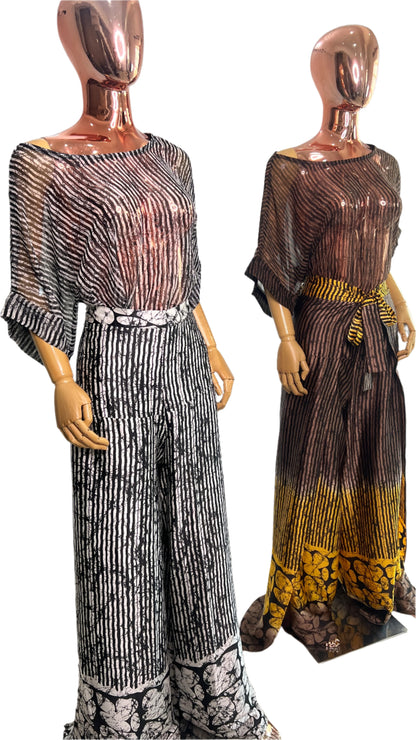 2Piece Pant Set Silk and Chiffon Summer Party - 041- Tall Length