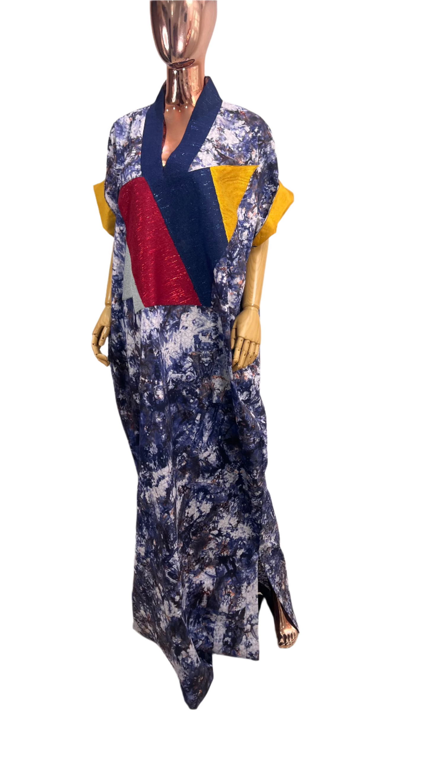 Adire Batik Tye Dye Cotton kaftan BouBou Caftan Summer Beach wear Evening wear maxi gown with slit - 039