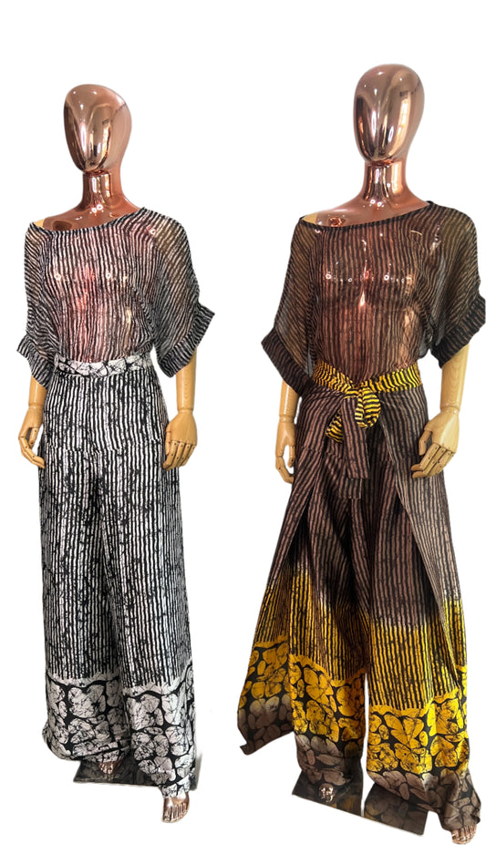 2Piece Pant Set Silk and Chiffon Summer Party - 041- Tall Length