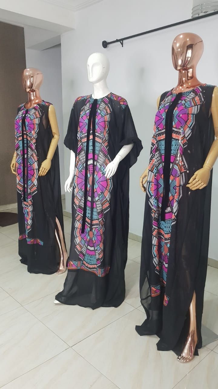 My Dress Multi colour Front Black Chiffon Kaftan - 084