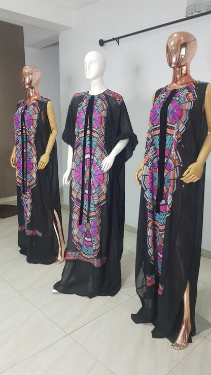 My Dress Multi colour Front Black Chiffon Kaftan - 084