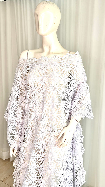 White Lace Kaftan Evening Gown/maxi Dress - 058