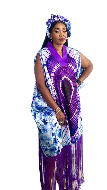 Adire/Tye Dye silk kaftan/BouBou/Caftan Shirt dress Summer/Beach wear Evening wear maxi/gown - 050