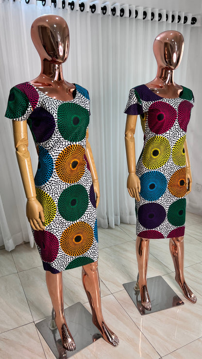 Multi colour Ankara Stretch maxi Dress with pockets - 069