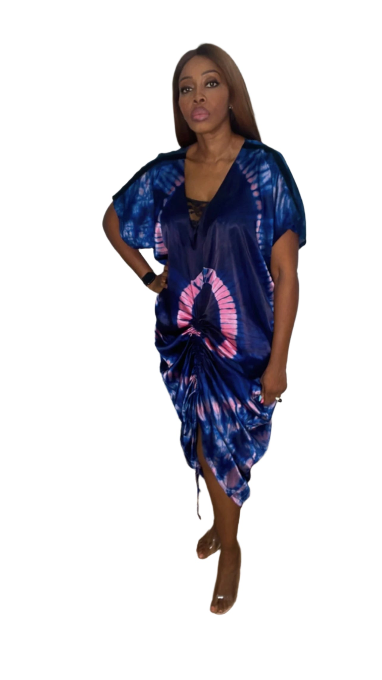 African Print Adire Silk Tie-up Evening Gown/maxi Dress - 056