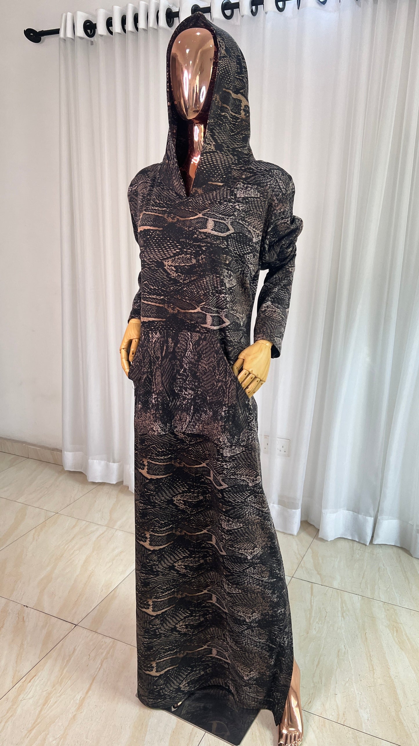 Eezzy Animal print Stretch Hooded Lounge Maxi Dress