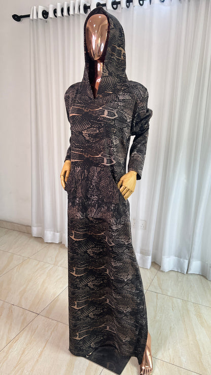 Eezzy Animal print Stretch Hooded Lounge Maxi Dress