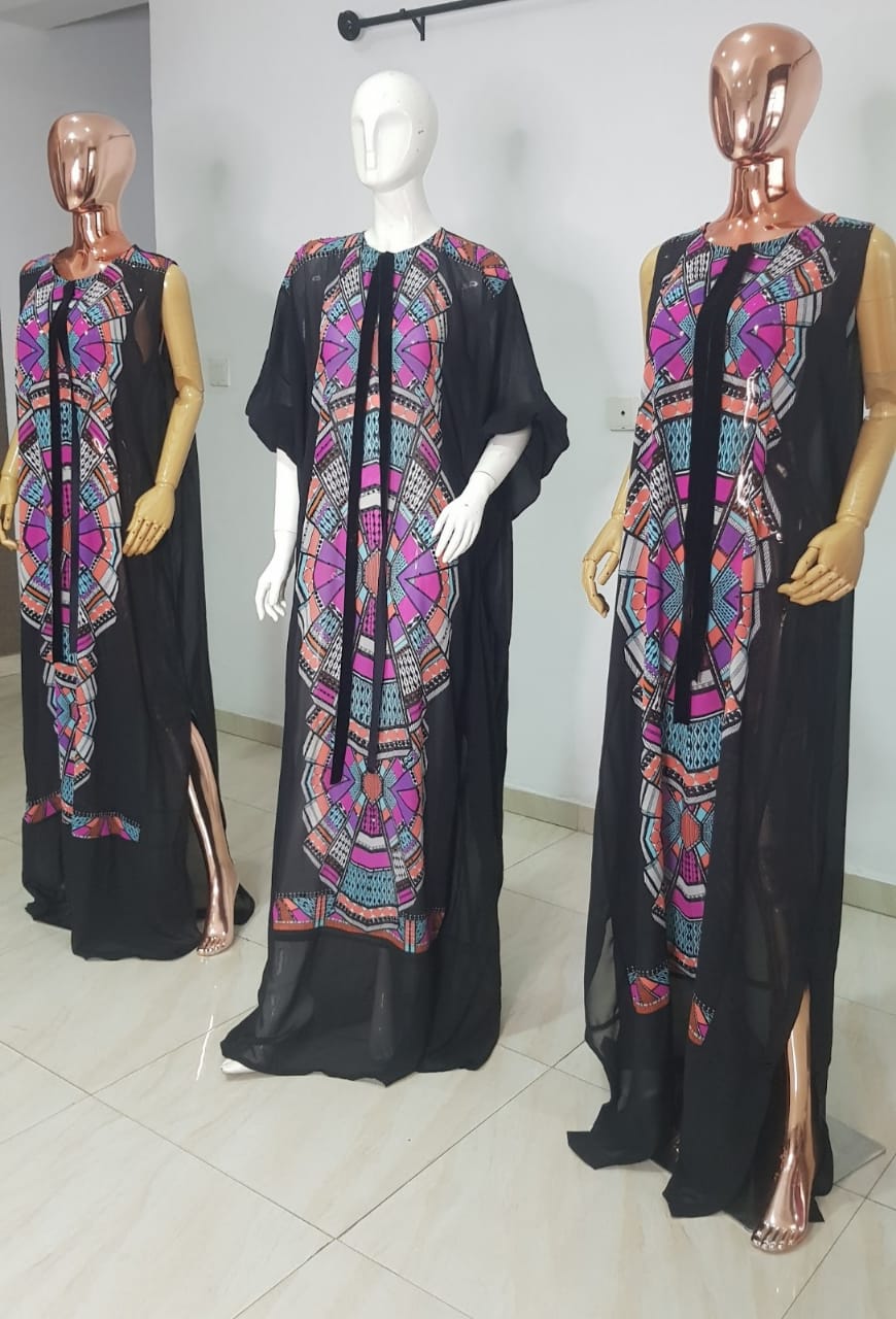 My Dress Multi colour Front Black Chiffon Kaftan - 084