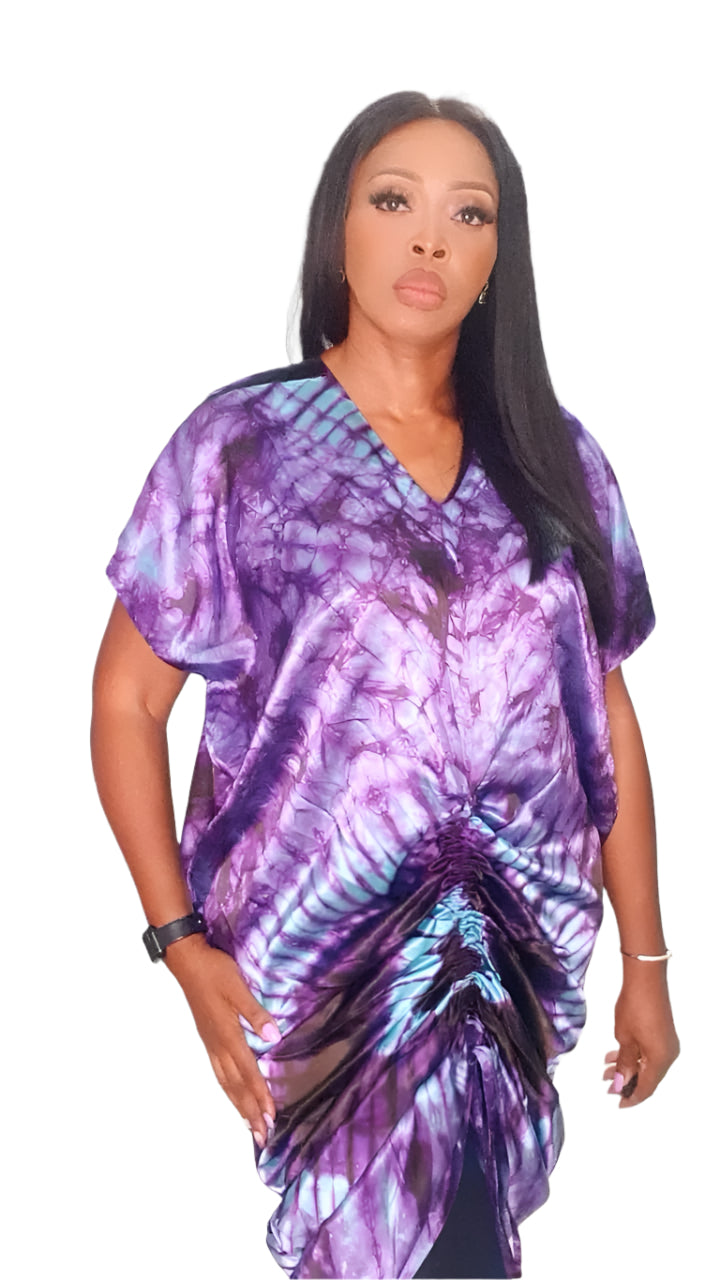African Print Adire Silk Tie-up Evening Gown/maxi Dress - 056