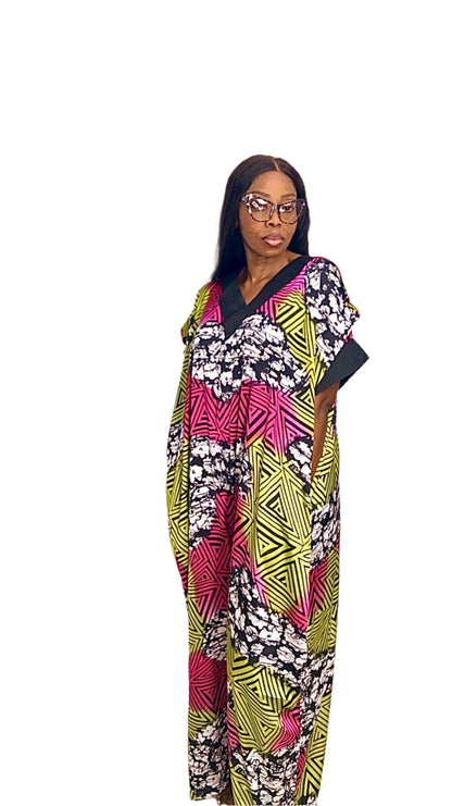 African print Ankara Silk Jumpsuit playsuit with Asooke neck details Summer Party Beachwear - 071 - Tall Length