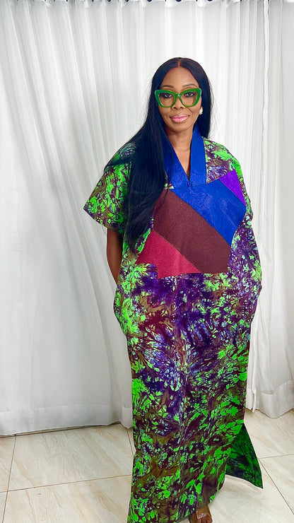 Adire Batik Tye Dye Cotton kaftan/BouBou Kaftan Caftan Shirt dress Summer Beach wear Evening wear maxi/gown with slit - 040