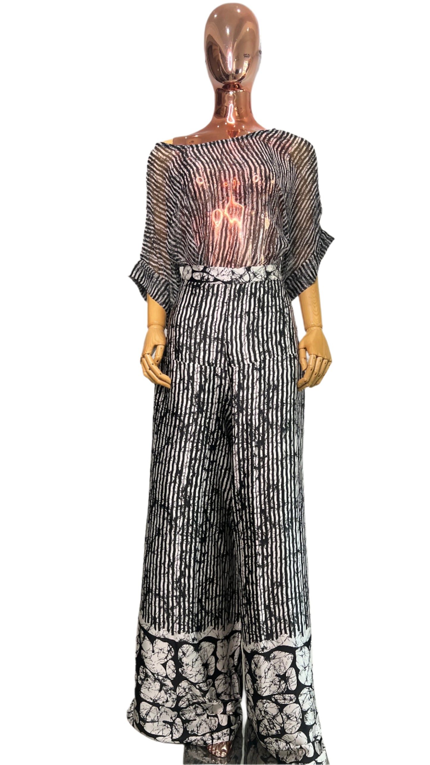 2Piece Pant Set Silk and Chiffon Summer Party - 041- Tall Length