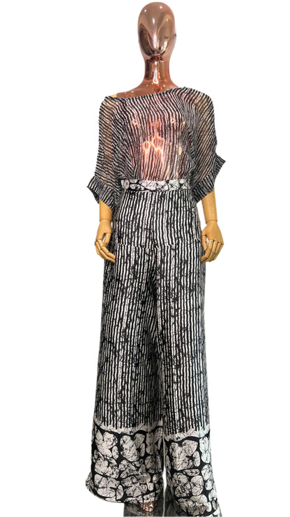 2Piece Pant Set Silk and Chiffon Summer Party - 041- Tall Length