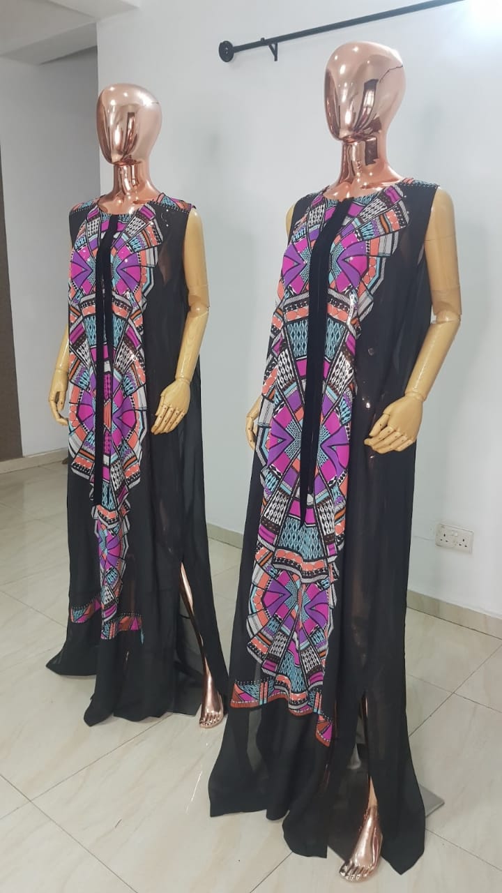 My Dress Multi colour Front Black Chiffon Kaftan - 084