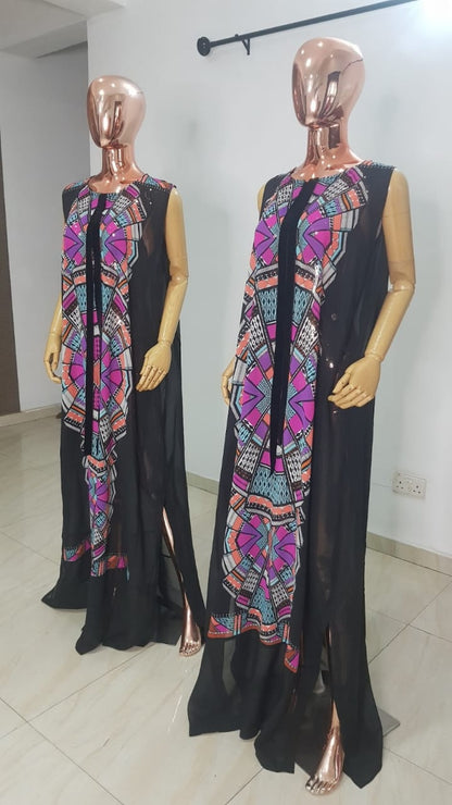 My Dress Multi colour Front Black Chiffon Kaftan - 084