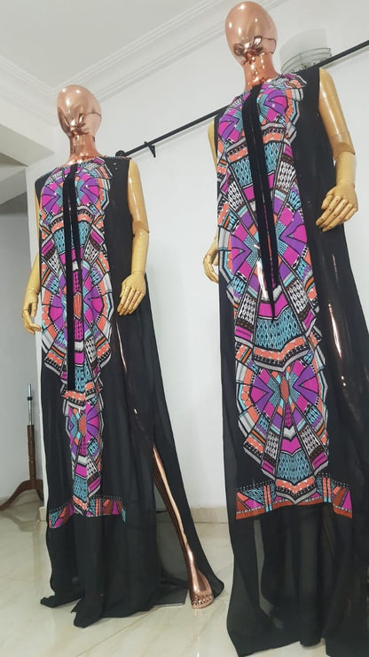 My Dress Multi colour Front Black Chiffon Kaftan - 084