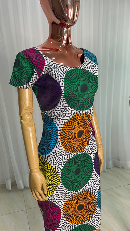 Multi colour Ankara Stretch maxi Dress with pockets - 069