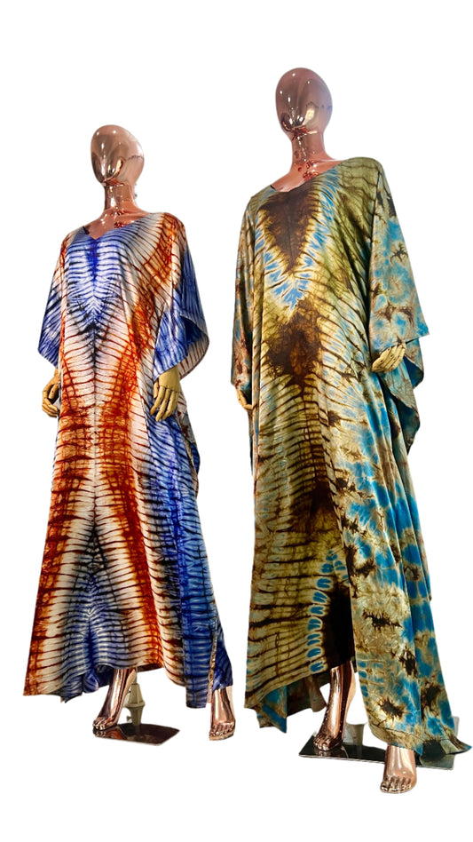 African Print Adire Silk Kaftan Evening Gown/maxi Dress