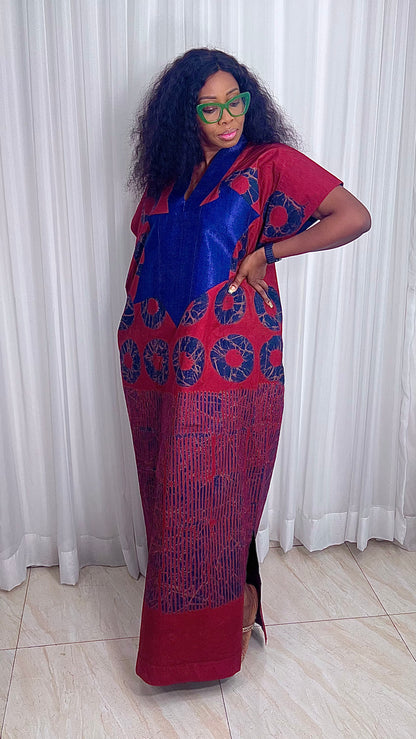Adire Batik Tye Dye Cotton kaftan BouBou Caftan Shirt dress Summer Beach wear Evening wear maxi gown with slit - 062