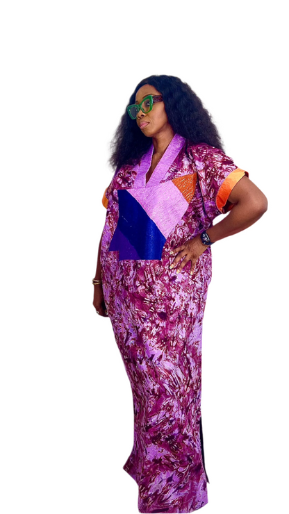 Adire Batik Tye Dye Cotton kaftan BouBou Caftan Summer Beach wear Evening wear maxi gown with slit - 039