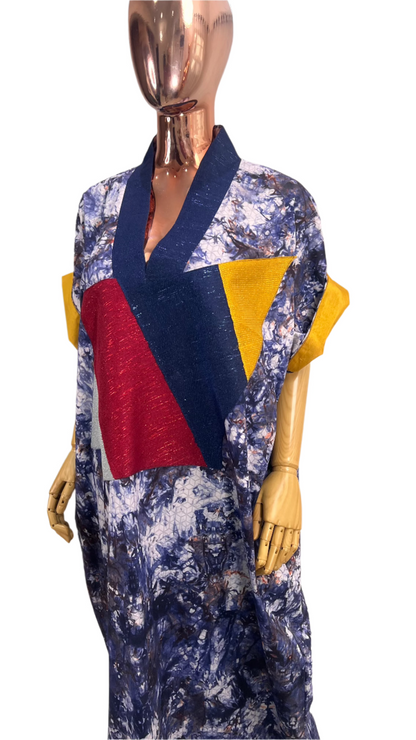 Adire Batik Tye Dye Cotton kaftan BouBou Caftan Summer Beach wear Evening wear maxi gown with slit - 039