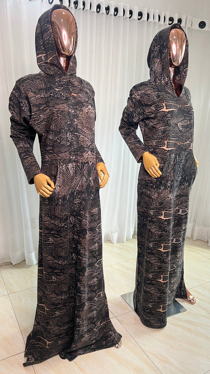 Eezzy Animal print Stretch Hooded Lounge Maxi Dress