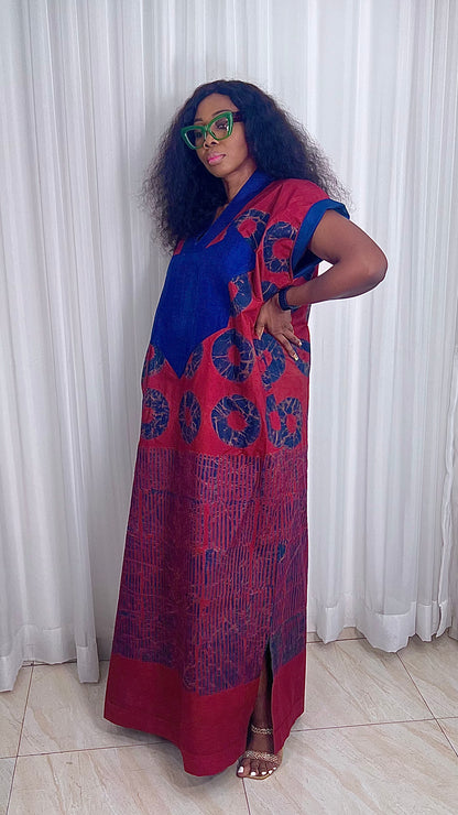 Adire Batik Tye Dye Cotton kaftan BouBou Caftan Shirt dress Summer Beach wear Evening wear maxi gown with slit - 062
