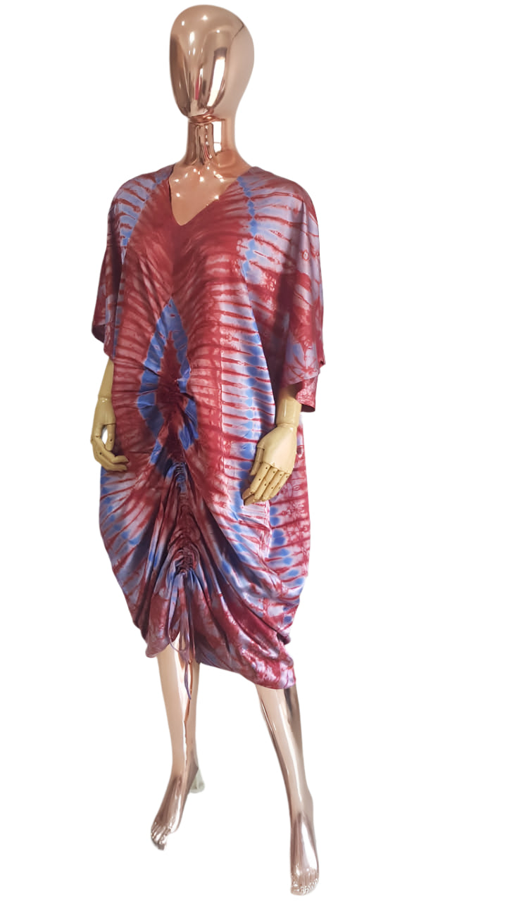 African Print Adire Silk Tie-up Evening Gown/maxi Dress - 056