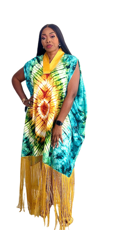 Adire/Tye Dye silk kaftan/BouBou/Caftan Shirt dress Summer/Beach wear Evening wear maxi/gown - 050