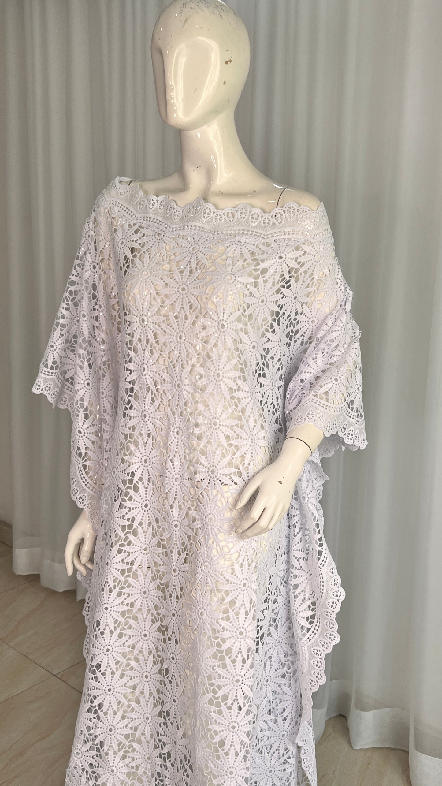 White Lace Kaftan Evening Gown/maxi Dress - 058