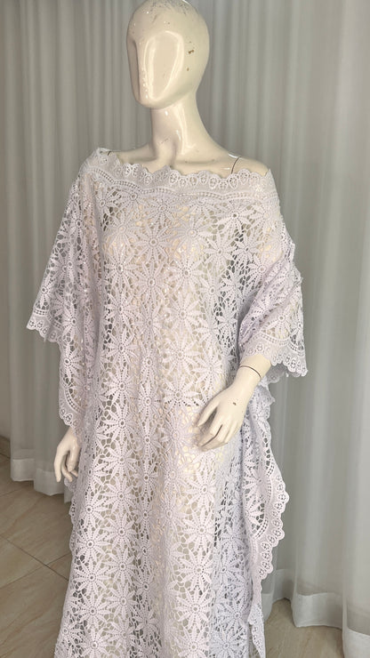 White Lace Kaftan Evening Gown/maxi Dress - 058