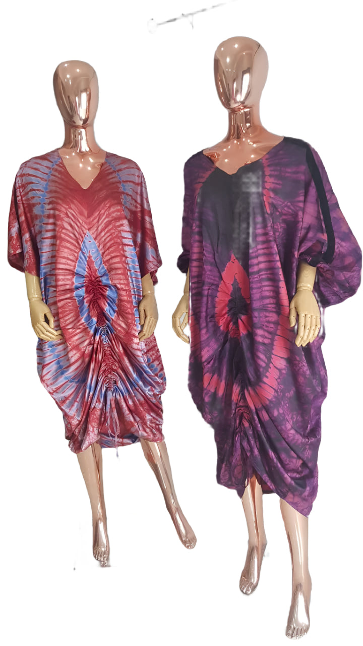 African Print Adire Silk Tie-up Evening Gown/maxi Dress - 056