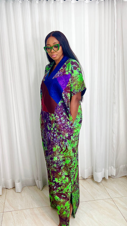 Adire Batik Tye Dye Cotton kaftan/BouBou Kaftan Caftan Shirt dress Summer Beach wear Evening wear maxi/gown with slit - 040