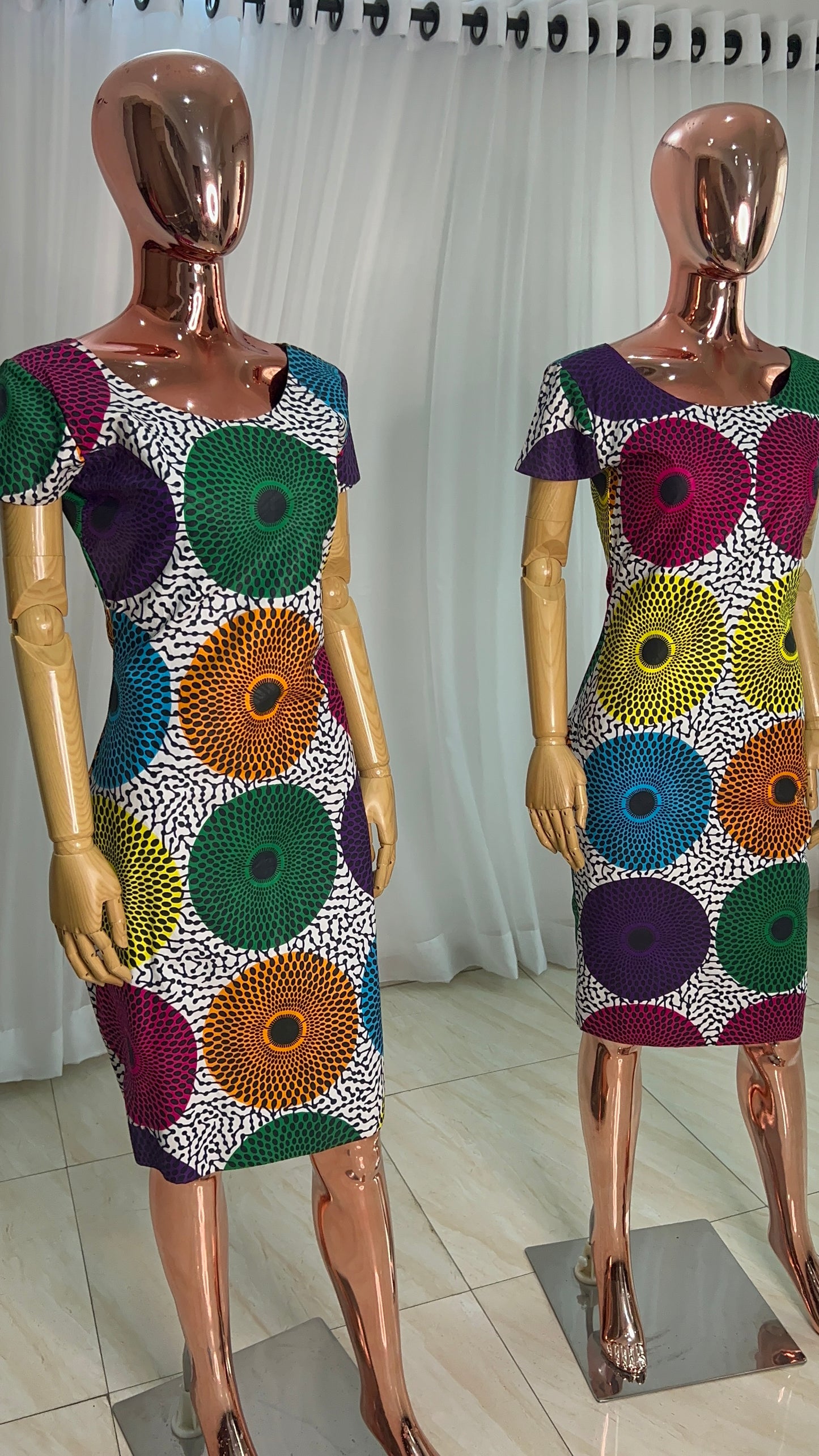 Multi colour Ankara Stretch maxi Dress with pockets - 069