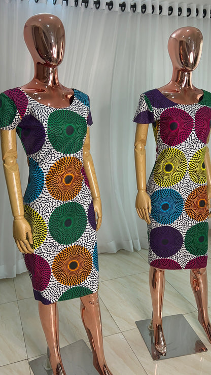 Multi colour Ankara Stretch maxi Dress with pockets - 069