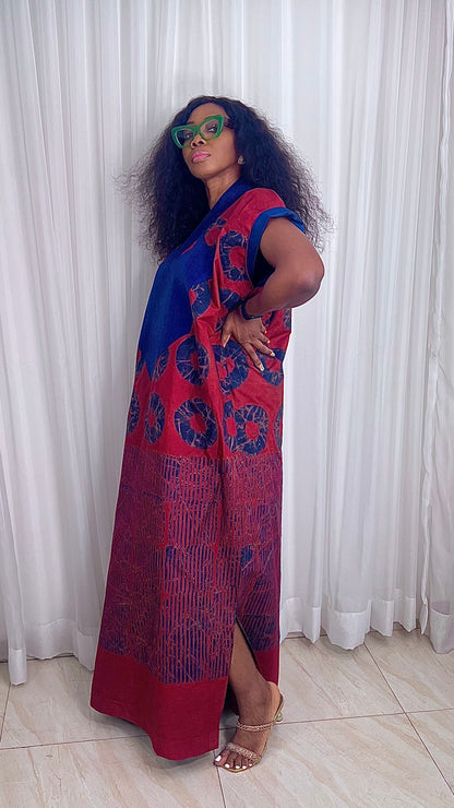 Adire Batik Tye Dye Cotton kaftan BouBou Caftan Shirt dress Summer Beach wear Evening wear maxi gown with slit - 062