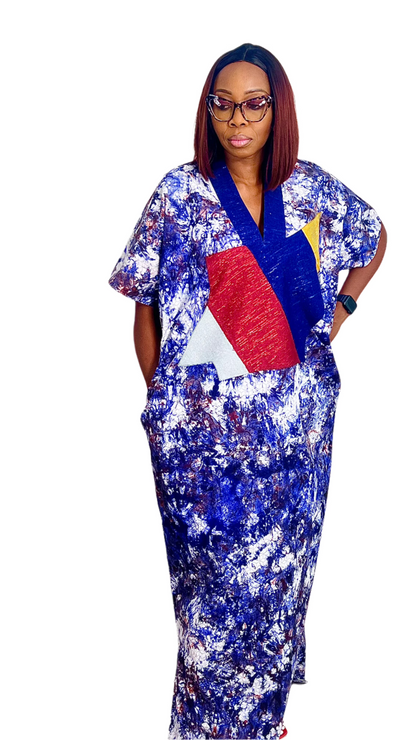 Adire Batik Tye Dye Cotton kaftan BouBou Caftan Summer Beach wear Evening wear maxi gown with slit - 039