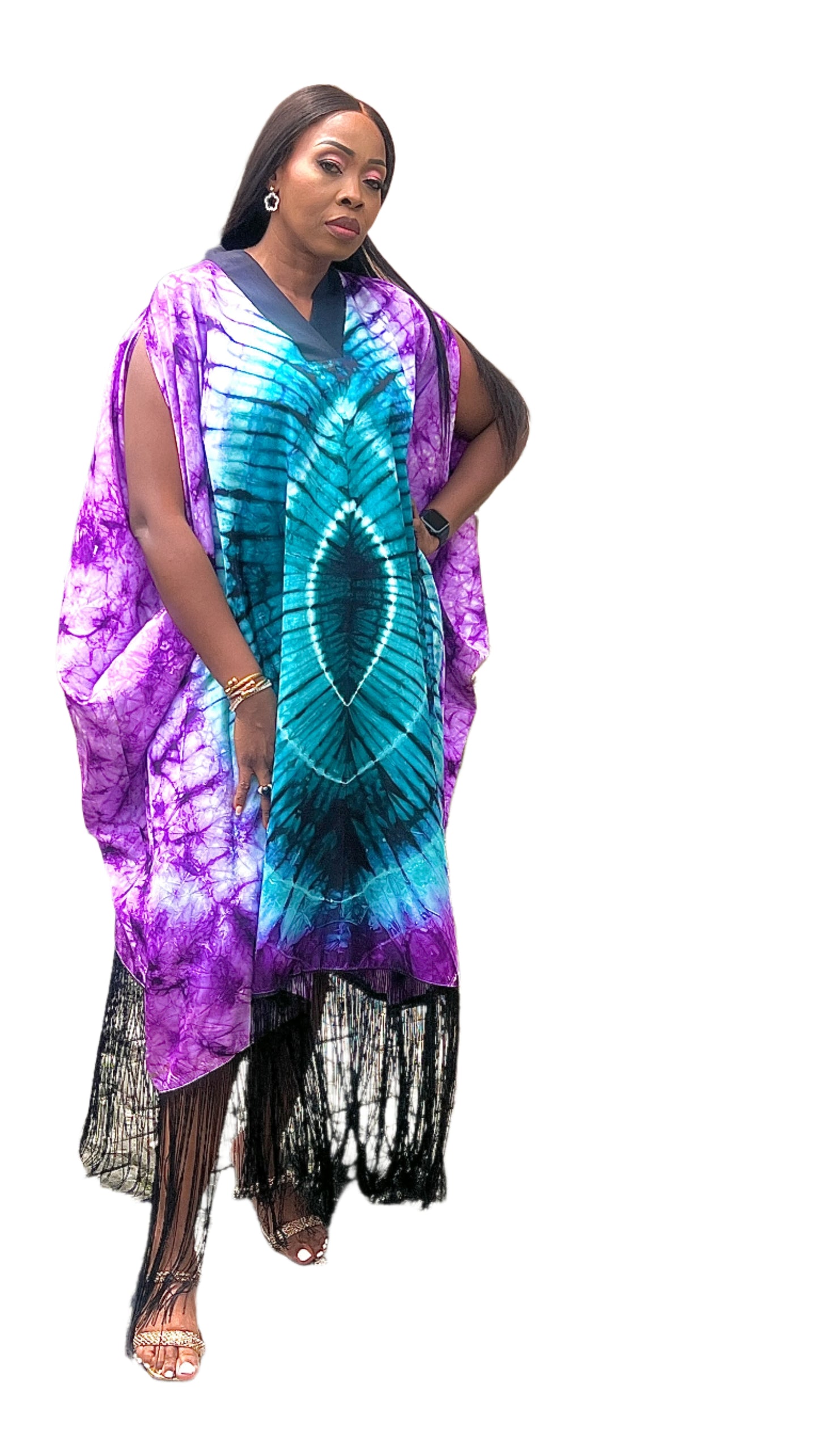 Adire/Tye Dye silk kaftan/BouBou/Caftan Shirt dress Summer/Beach wear Evening wear maxi/gown - 050