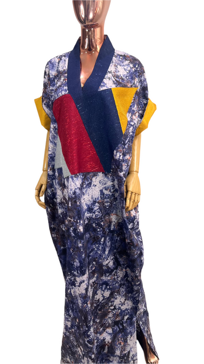 Adire Batik Tye Dye Cotton kaftan BouBou Caftan Summer Beach wear Evening wear maxi gown with slit - 039