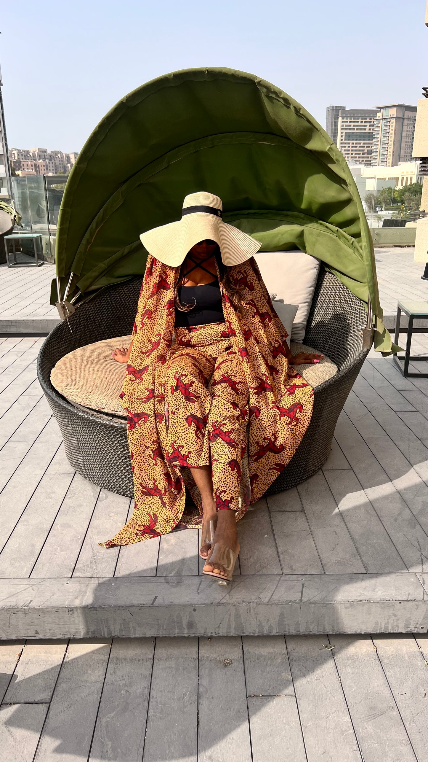 Ankara Stretch Pant and Chiffon Top Beach wear flow suit- 092 Horse print